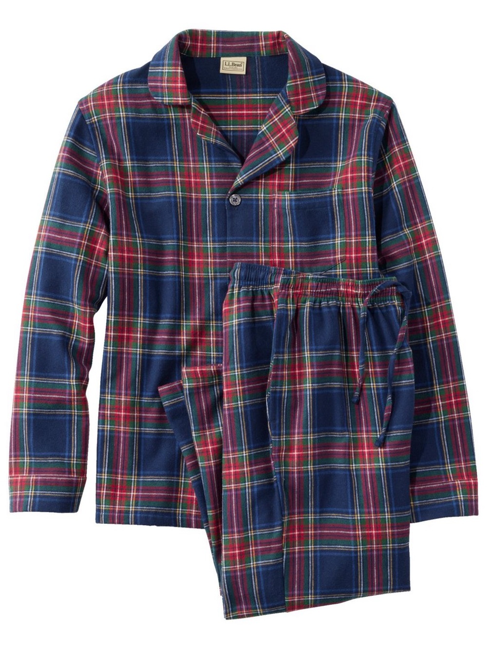 L.L. Bean Women’s Navy, Red and Green Plaid Flannel Pajama Set LG Petite